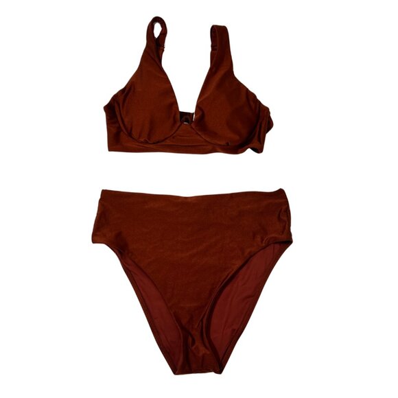 Chelsea & Violet Bronze High Waisted 2 Piece Swimsuit Size XL - Picture 1 of 5